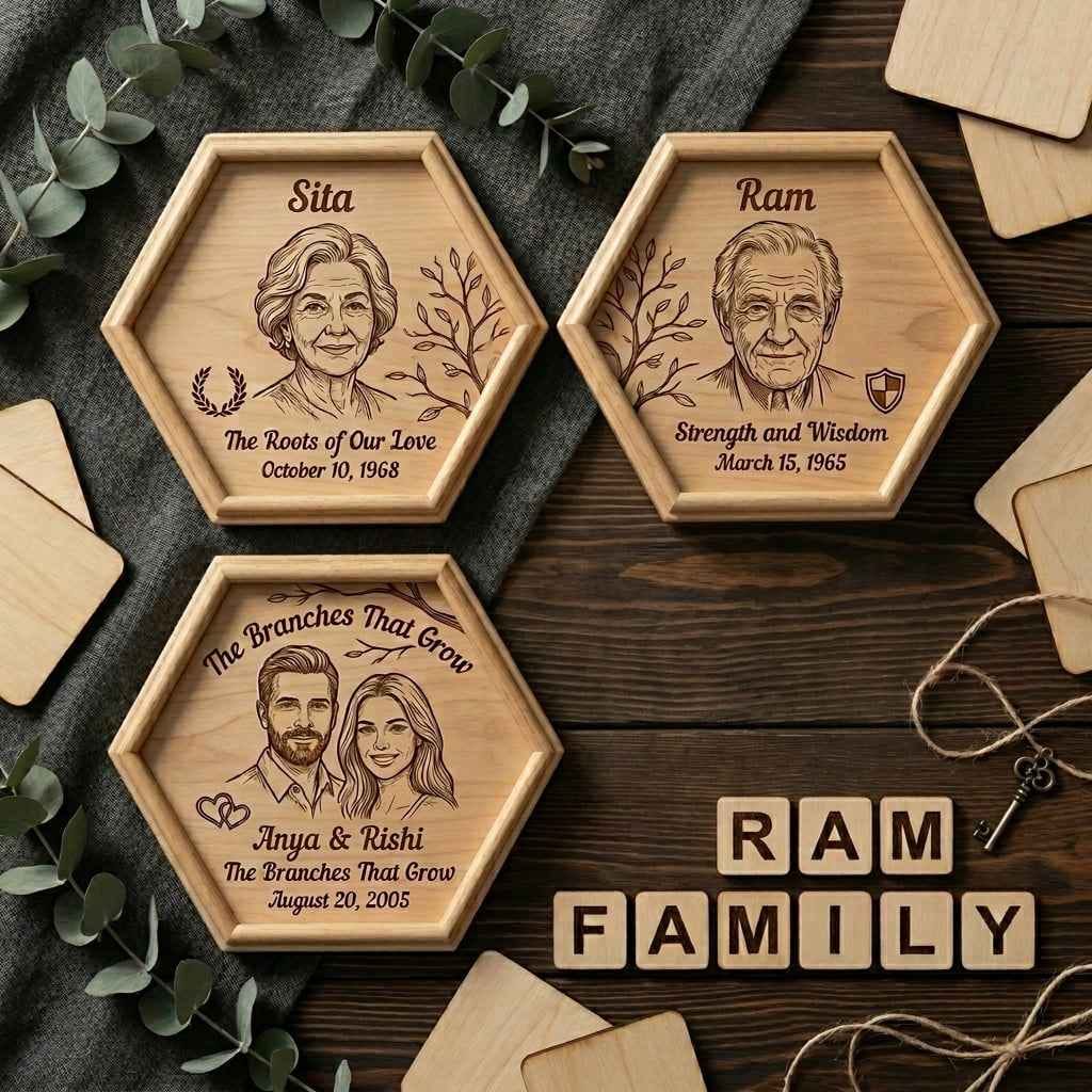The Heritage Hexagon Trio - Custom Wooden Family Tree | 3-Piece Set