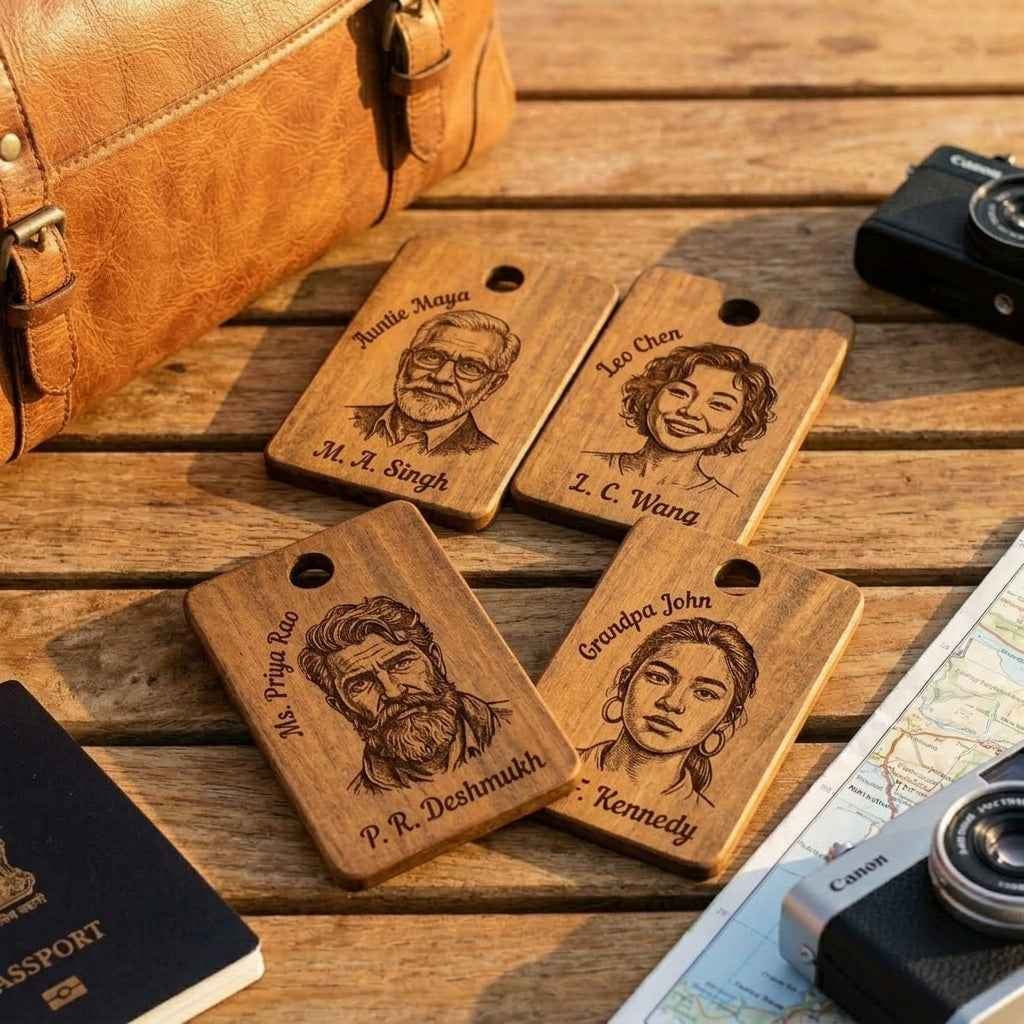 The Family Transit Set - 4-Piece Personalized Wooden Bag Tags