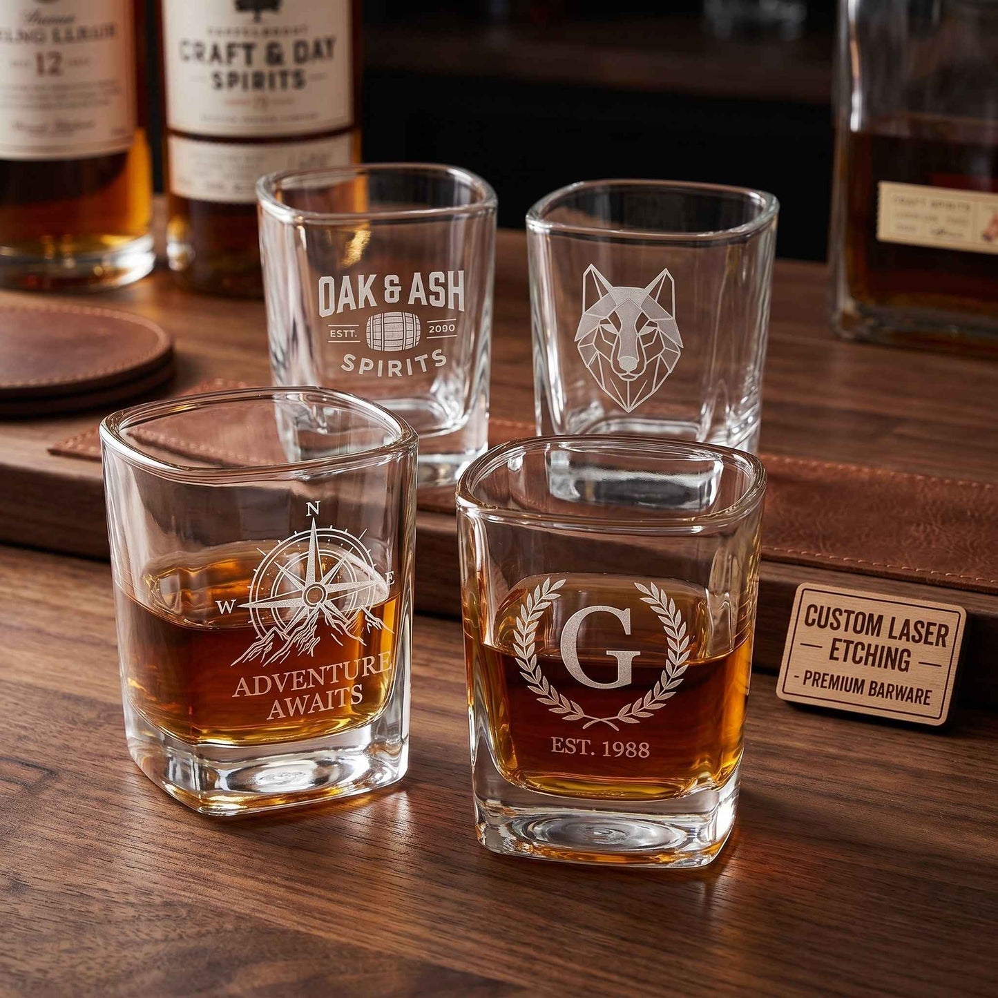 The Vanguard Heavyweight Shot Glass Set | 60ml Precision-Etched Square Shooters