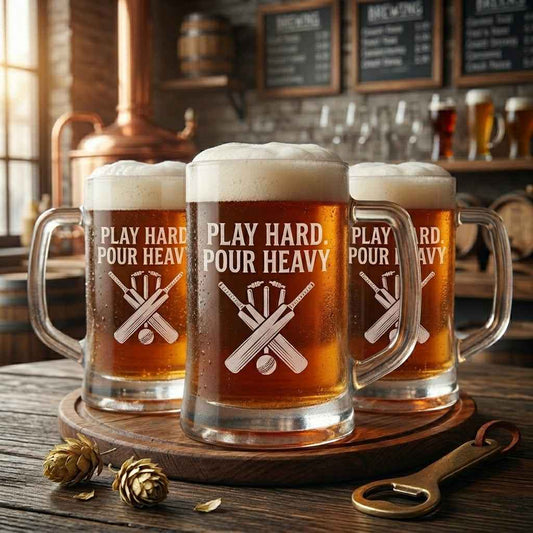 The Home Bar Heavyweight Set - Four Custom Laser-Etched Beer Steins
