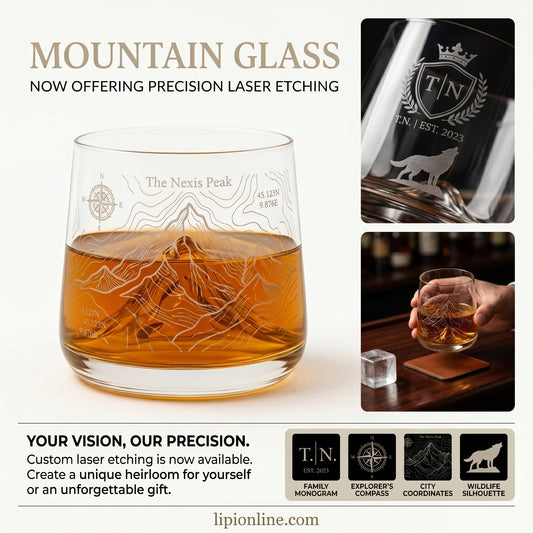 The Summit Heavyweight Whiskey Glass - Precision Laser-Etched Topographical Tumbler