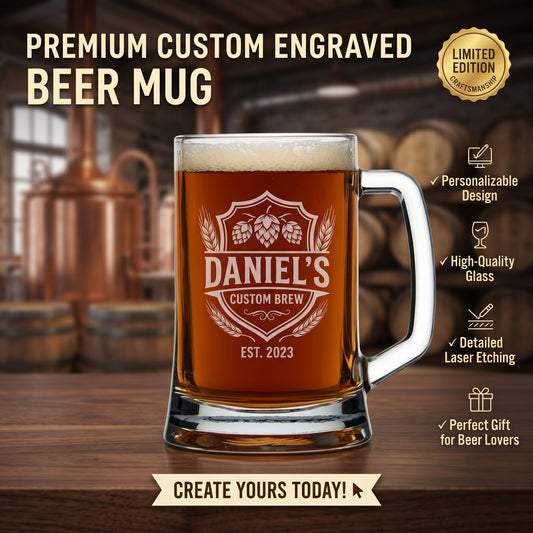 Heavyweight Beer Stein - Precision-Etched Custom Glass for Beer Lovers