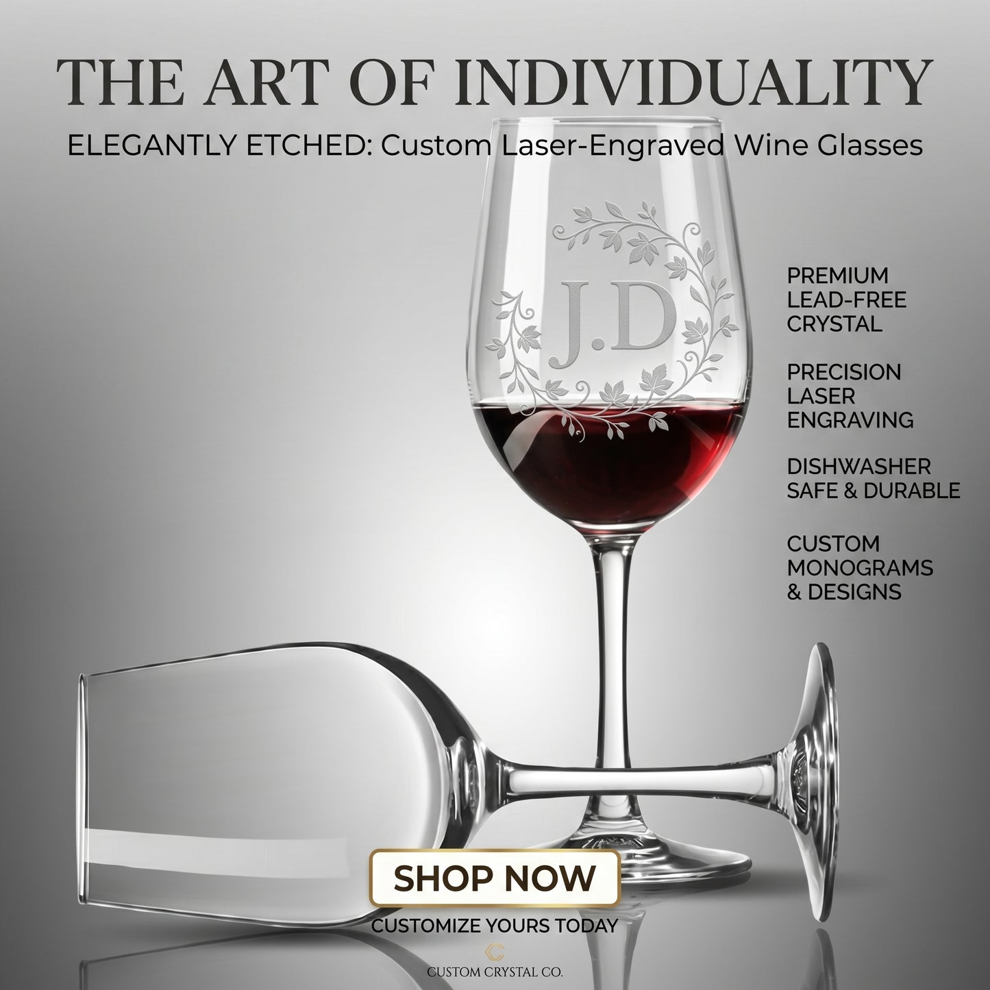 The Silhouette 350ml Custom Laser-Etched Wine Glass | Precision Stemware